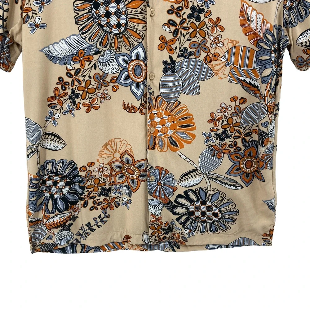 Denim & Flower Ricky Singh Floral Print Button Down Shirt Medium Men's Viscose
